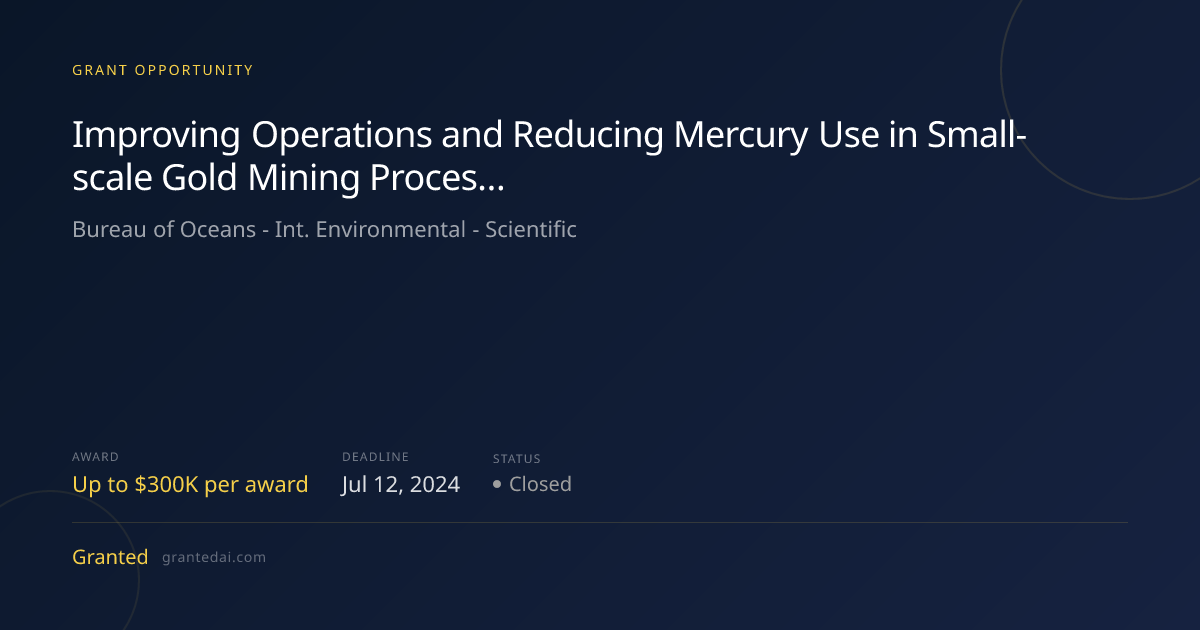 Improving Operations and Reducing Mercury Use in Small-scale Gold ...