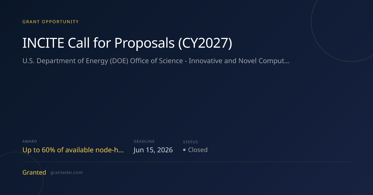 INCITE Call for Proposals (CY2027) (2026) | Granted AI