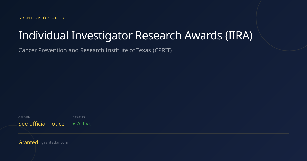 Individual Investigator Research Awards (IIRA) (2026) | Granted AI