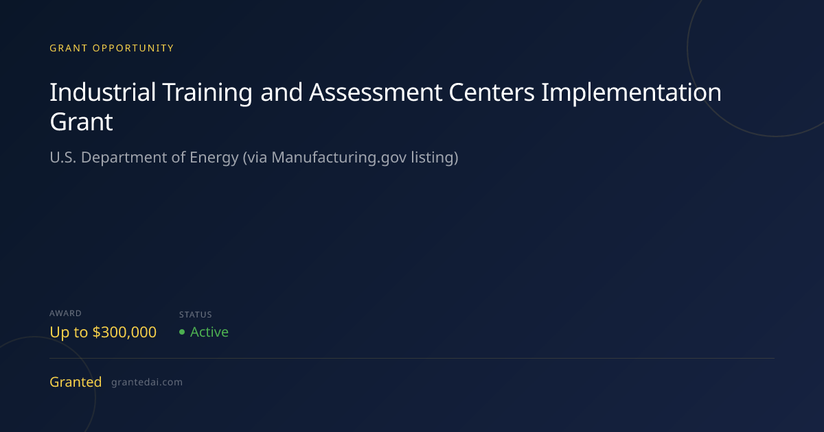 Industrial Training and Assessment Centers Implementation Grant (2026 ...