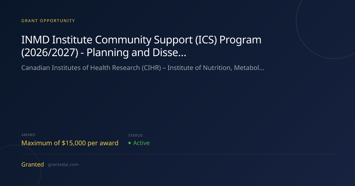 INMD Institute Community Support (ICS) Program (2026/2027) - Planning ...