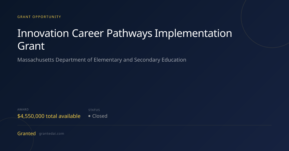Innovation Career Pathways Implementation Grant (2026) | Granted AI