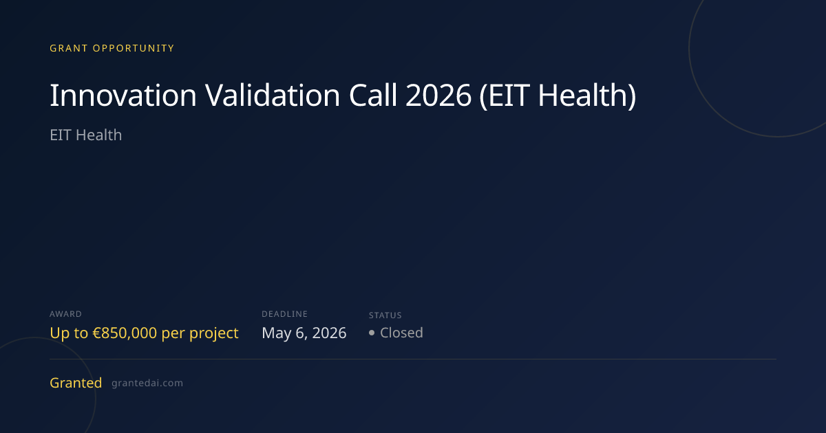 Innovation Validation Call 2026 (EIT Health) (2026) | Granted AI