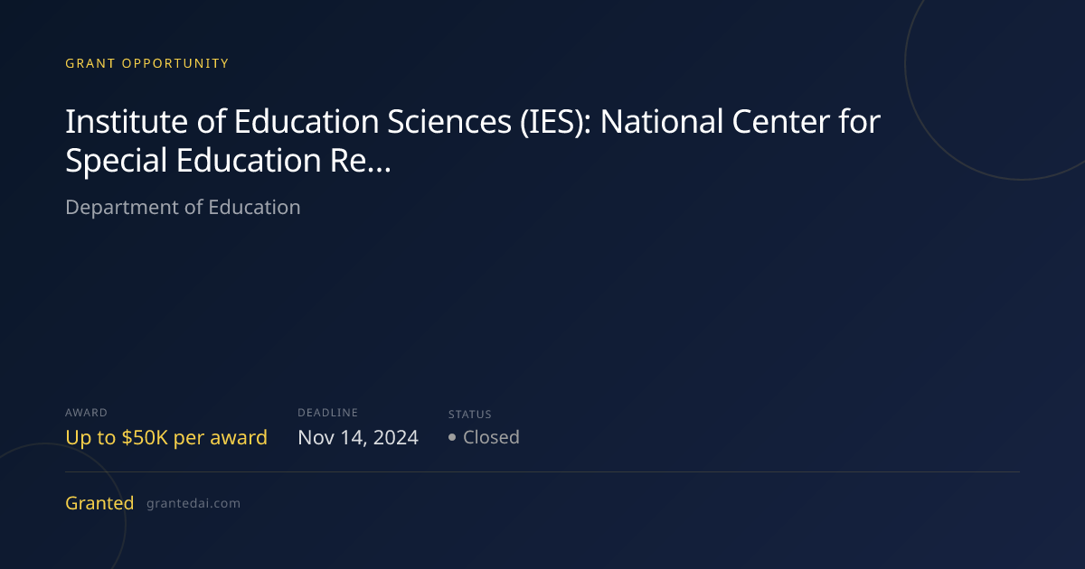 Institute of Education Sciences (IES): National Center for Special ...