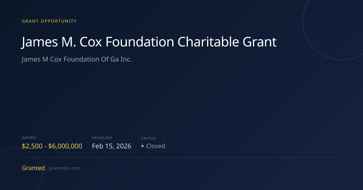 $6M for Nonprofits: James M. Cox Foundation Charitable Grant | Granted AI