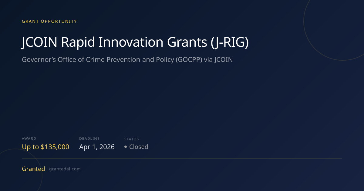 JCOIN Rapid Innovation Grants (J‑RIG) (2026) | Granted AI