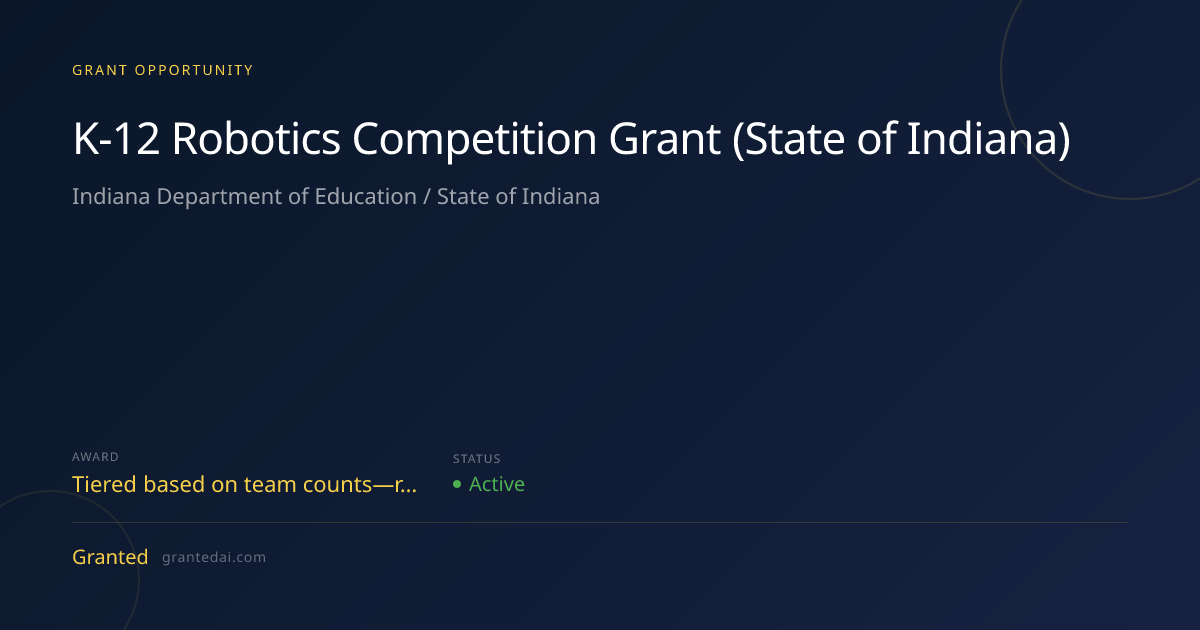 K-12 Robotics Competition Grant (State of Indiana) (2026) | Granted AI
