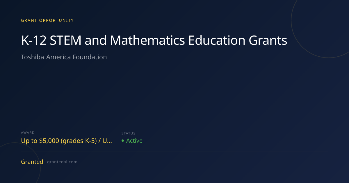 K-12 STEM and Mathematics Education Grants (2026) | Granted AI