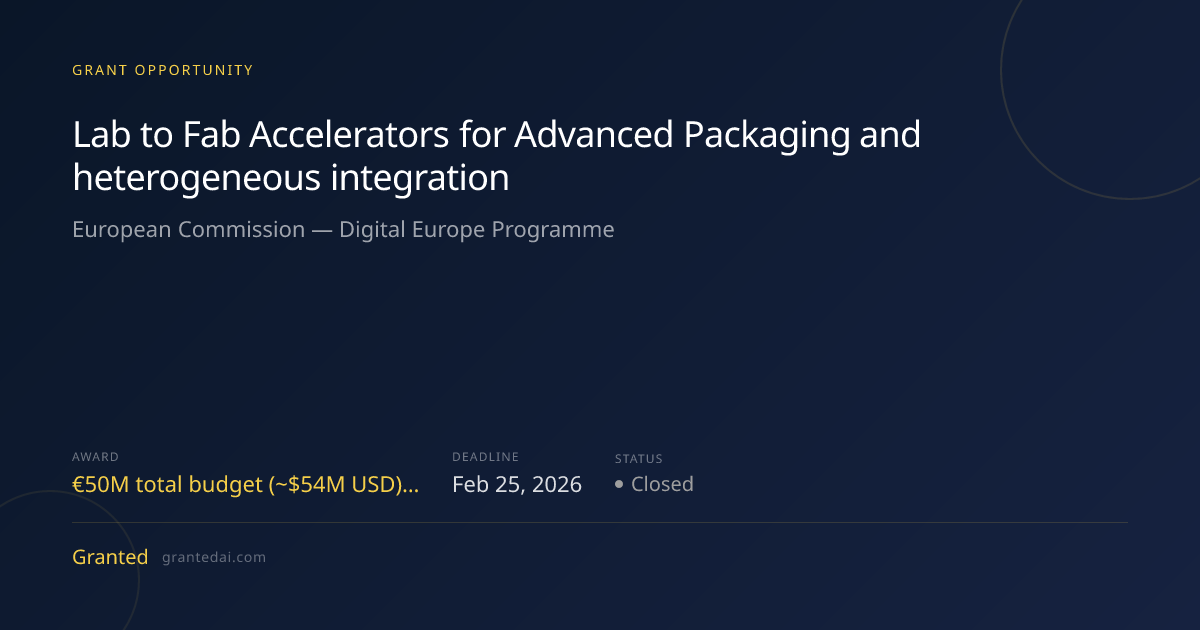 Lab to Fab Accelerators for Advanced Packaging and heterogeneous ...