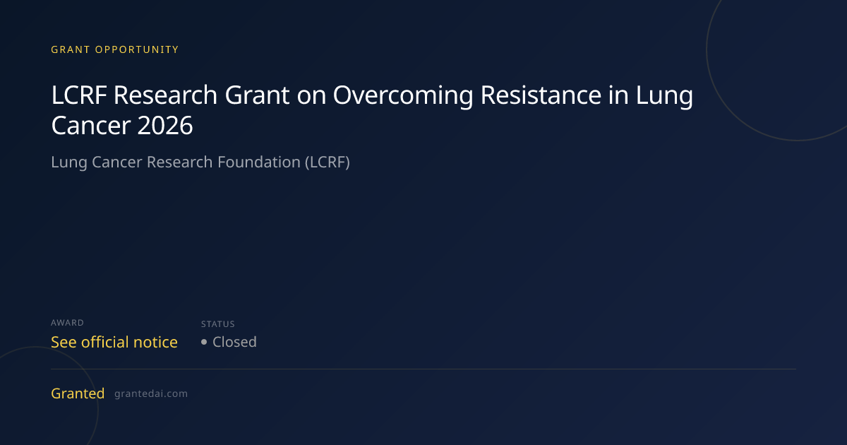 LCRF Research Grant on Overcoming Resistance in Lung Cancer 2026 (2026 ...