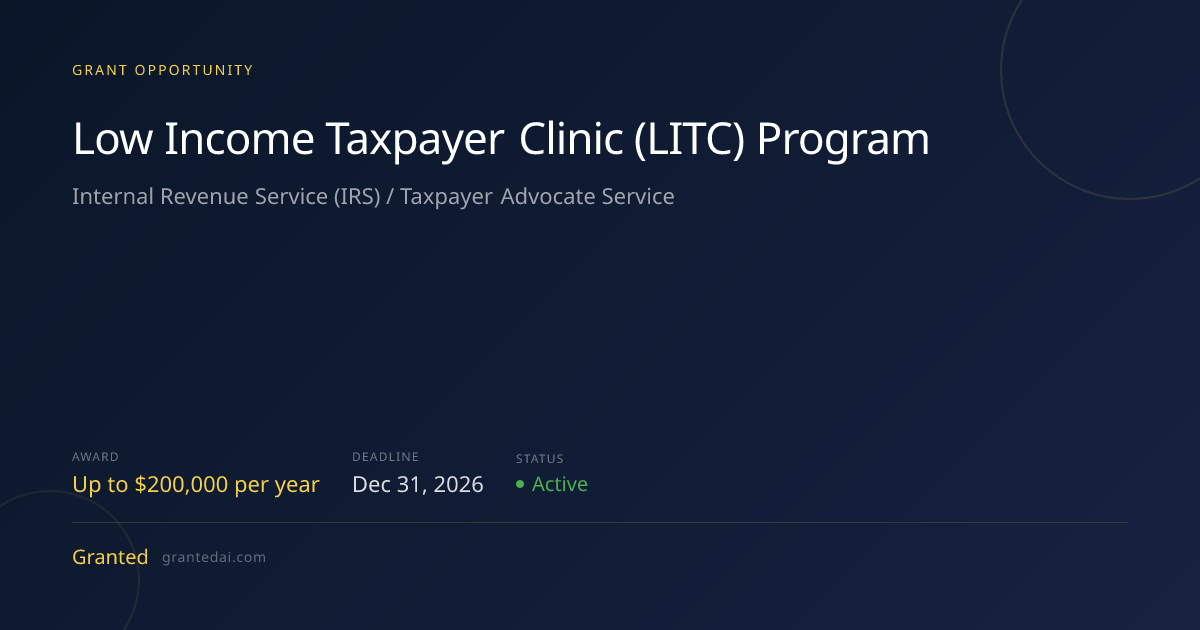 Low Income Taxpayer Clinic (LITC) Program (2026) | Granted AI