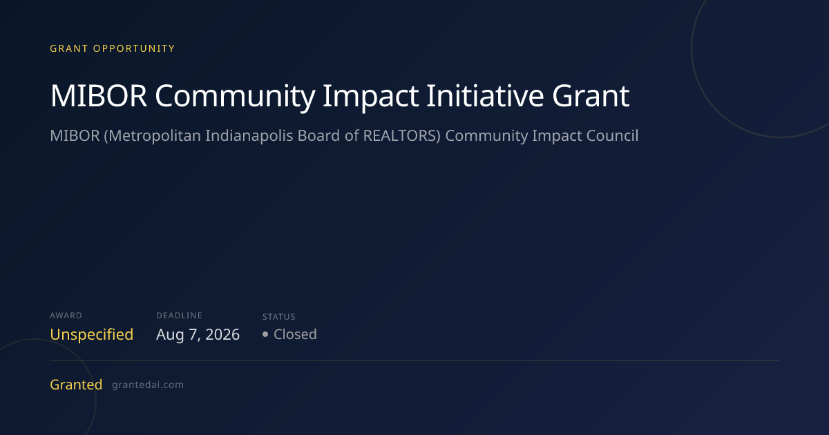 MIBOR Community Impact Initiative Grant (2026) | Granted AI