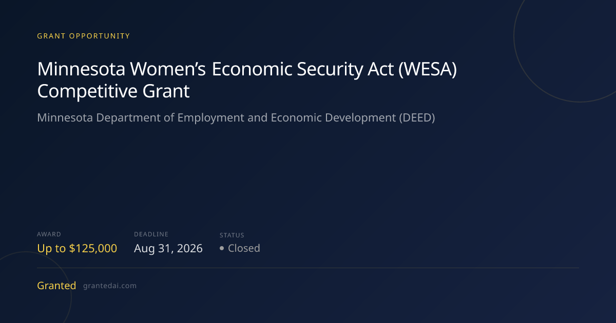 Minnesota Women’s Economic Security Act (WESA) Competitive Grant (2026 ...