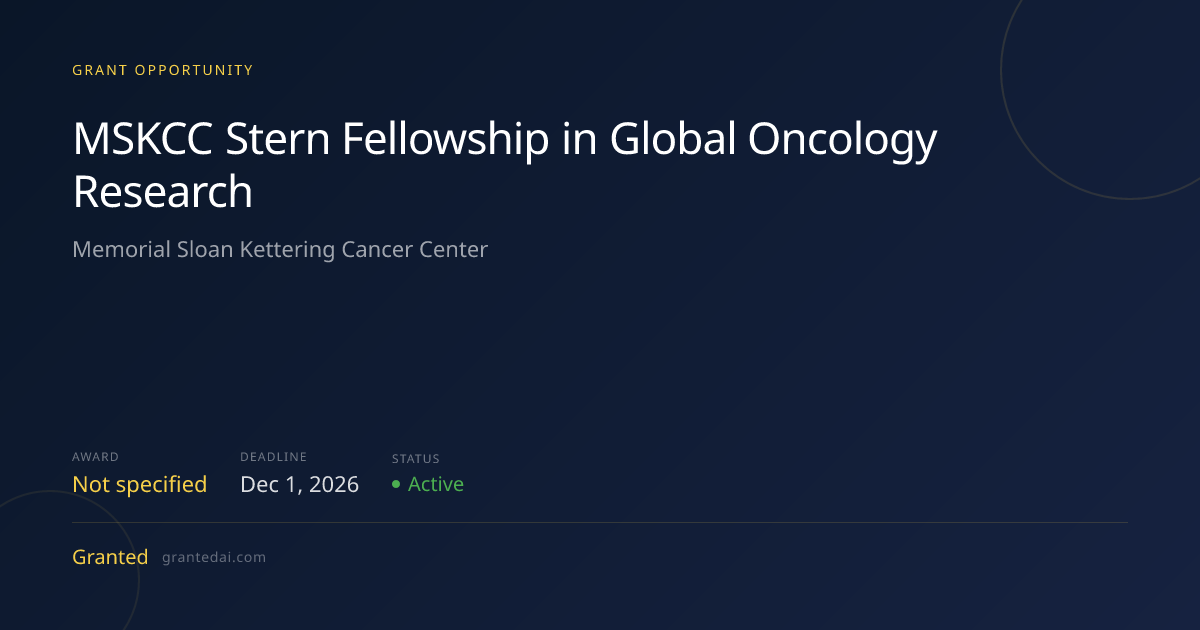 MSKCC Stern Fellowship in Global Oncology Research (2026) | Granted AI