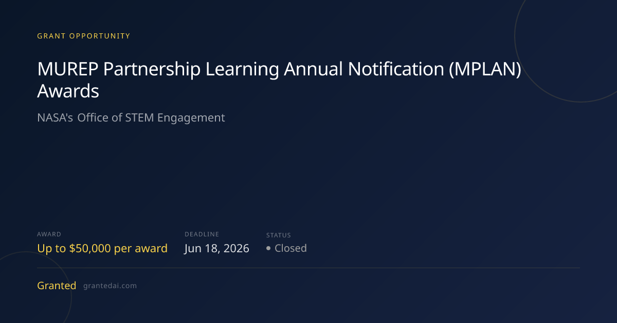 MUREP Partnership Learning Annual Notification (MPLAN) Awards (2026 ...