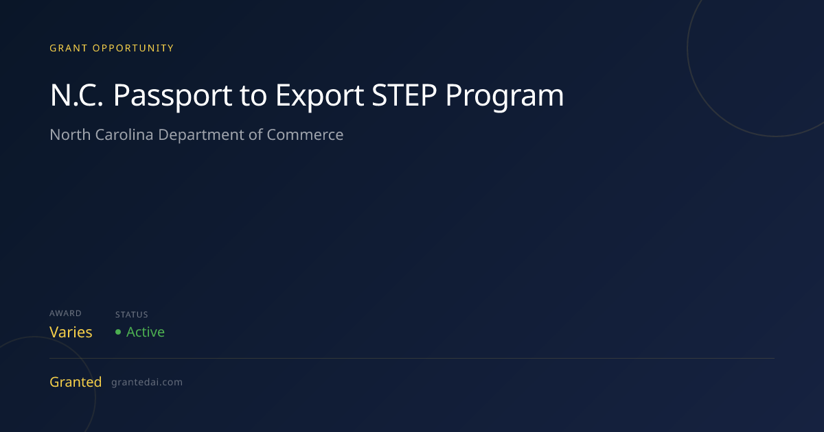 N.C. Passport to Export STEP Program (2026) | Granted AI