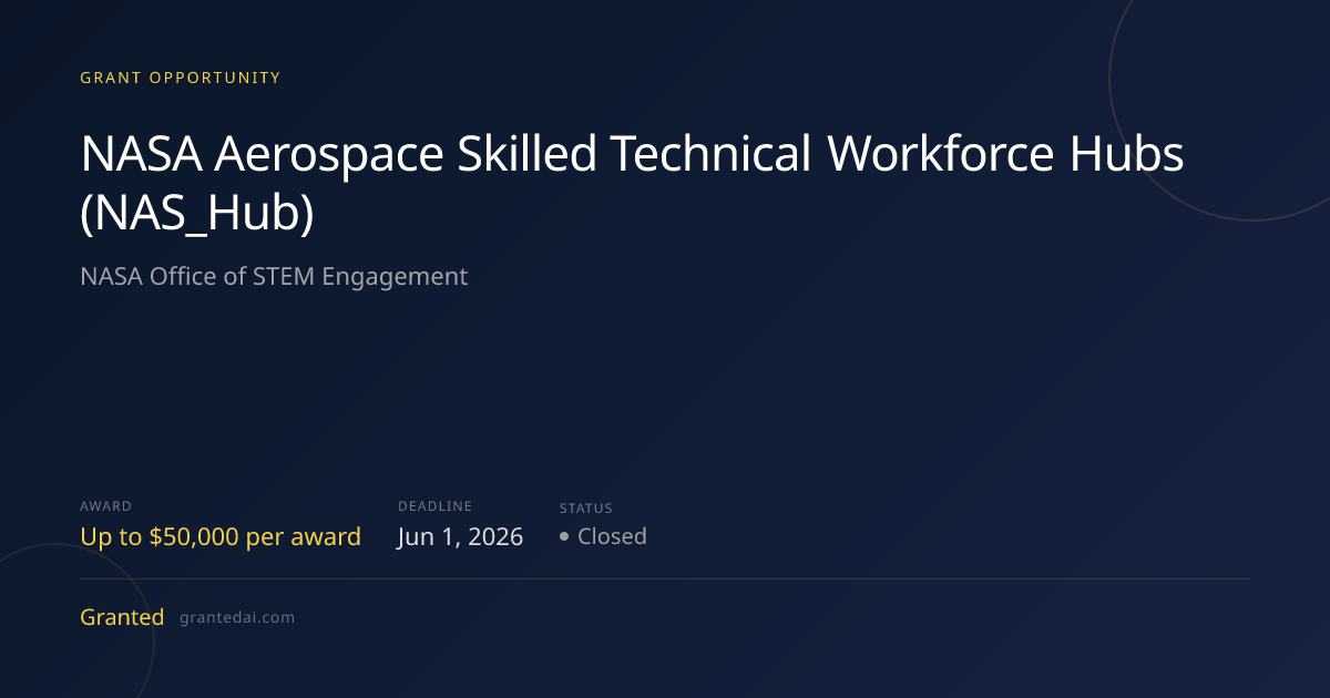 NASA Aerospace Skilled Technical Workforce Hubs (NAS_Hub) (2026 ...