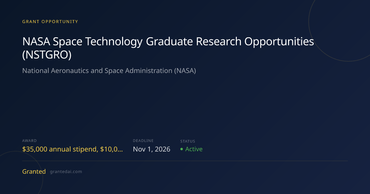 NASA Space Technology Graduate Research Opportunities (NSTGRO) (2026 ...