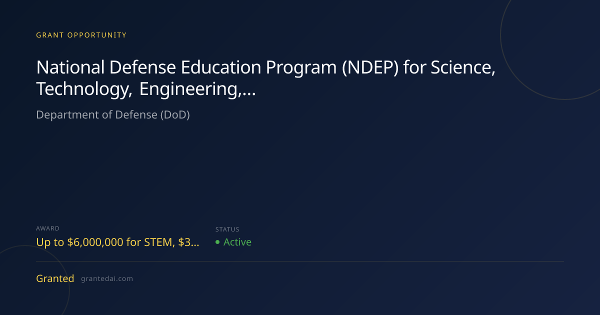 National Defense Education Program (NDEP) for Science, Technology ...