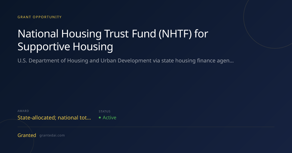 National Housing Trust Fund (NHTF) for Supportive Housing (2026 ...