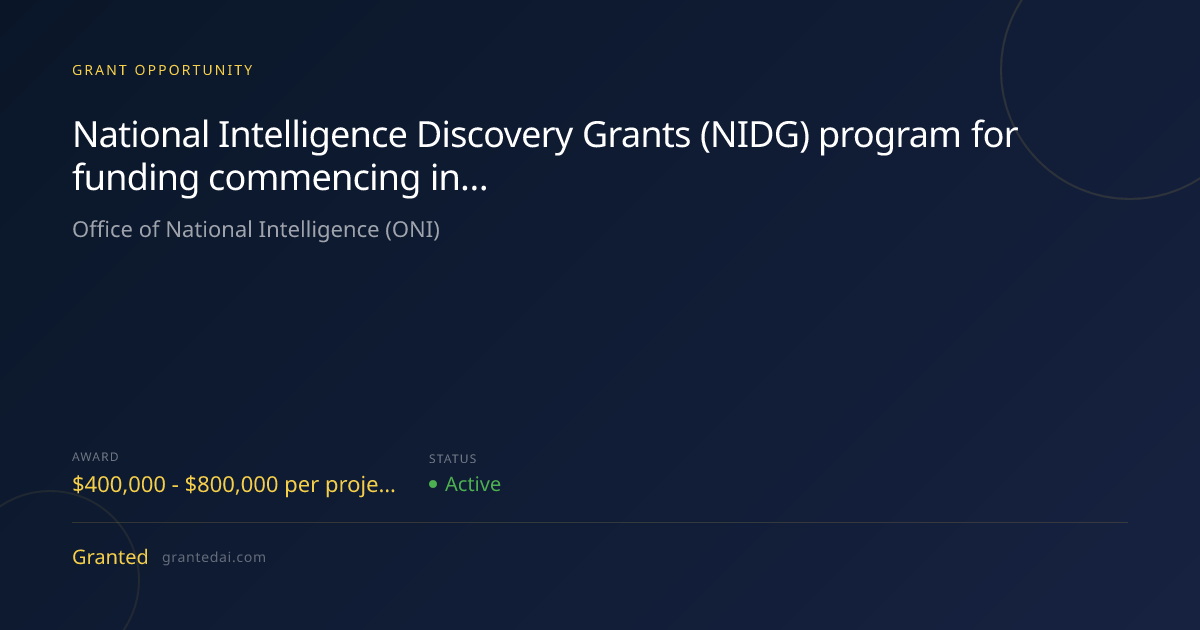National Intelligence Discovery Grants (NIDG) program for funding ...