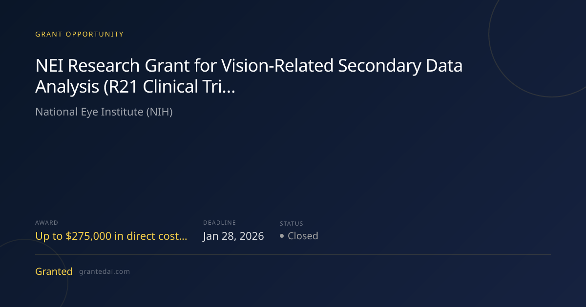 NEI Research Grant for Vision-Related Secondary Data Analysis (R21 ...