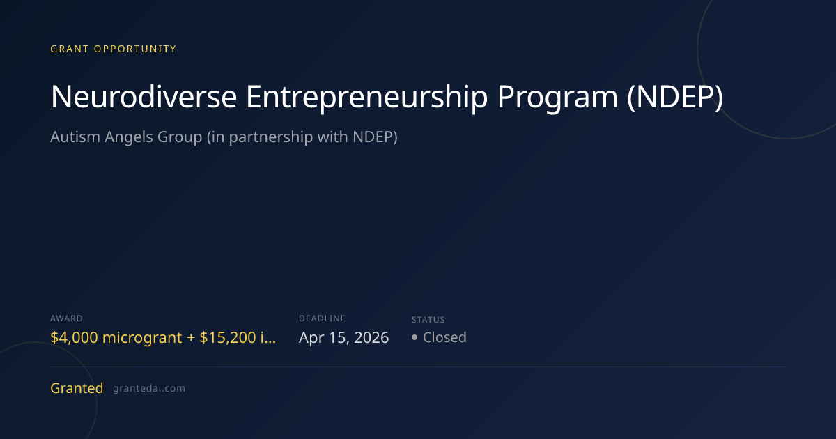Neurodiverse Entrepreneurship Program (NDEP) (2026) | Granted AI