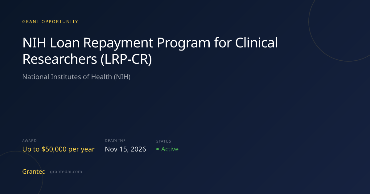 NIH Loan Repayment Program for Clinical Researchers (LRP-CR) (2026 ...