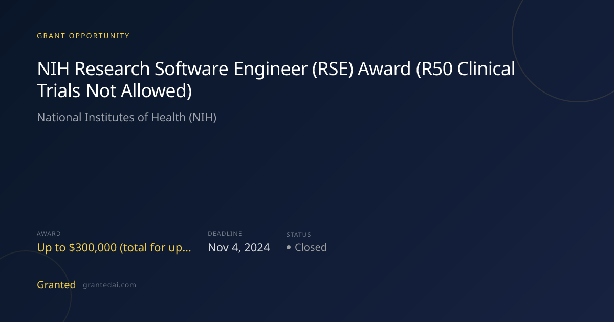 NIH Research Software Engineer (RSE) Award (R50 Clinical Trials Not ...