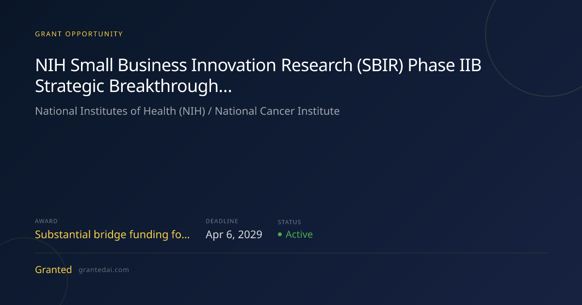 NIH Small Business Innovation Research (SBIR) Phase IIB Strategic ...