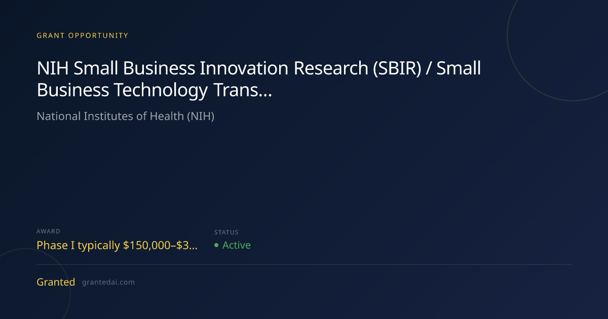 NIH Small Business Innovation Research (SBIR) / Small Business ...