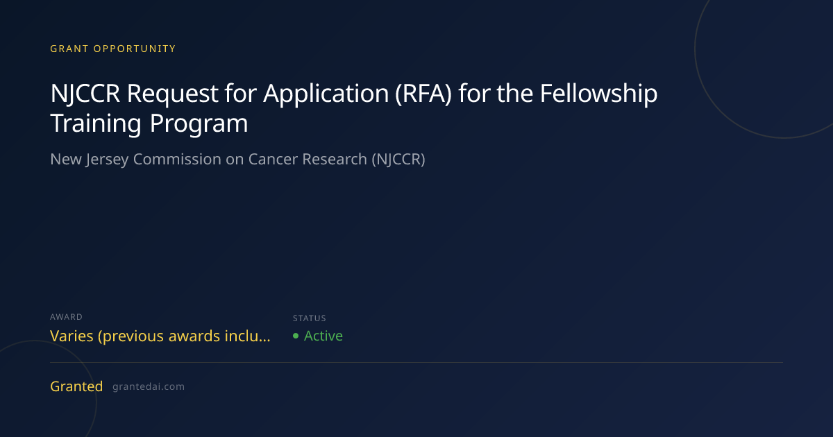 NJCCR Request for Application (RFA) for the Fellowship Training Program ...