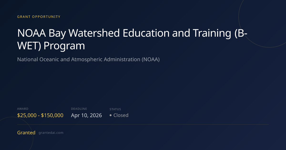 NOAA Bay Watershed Education and Training (B-WET) Program (2026 ...