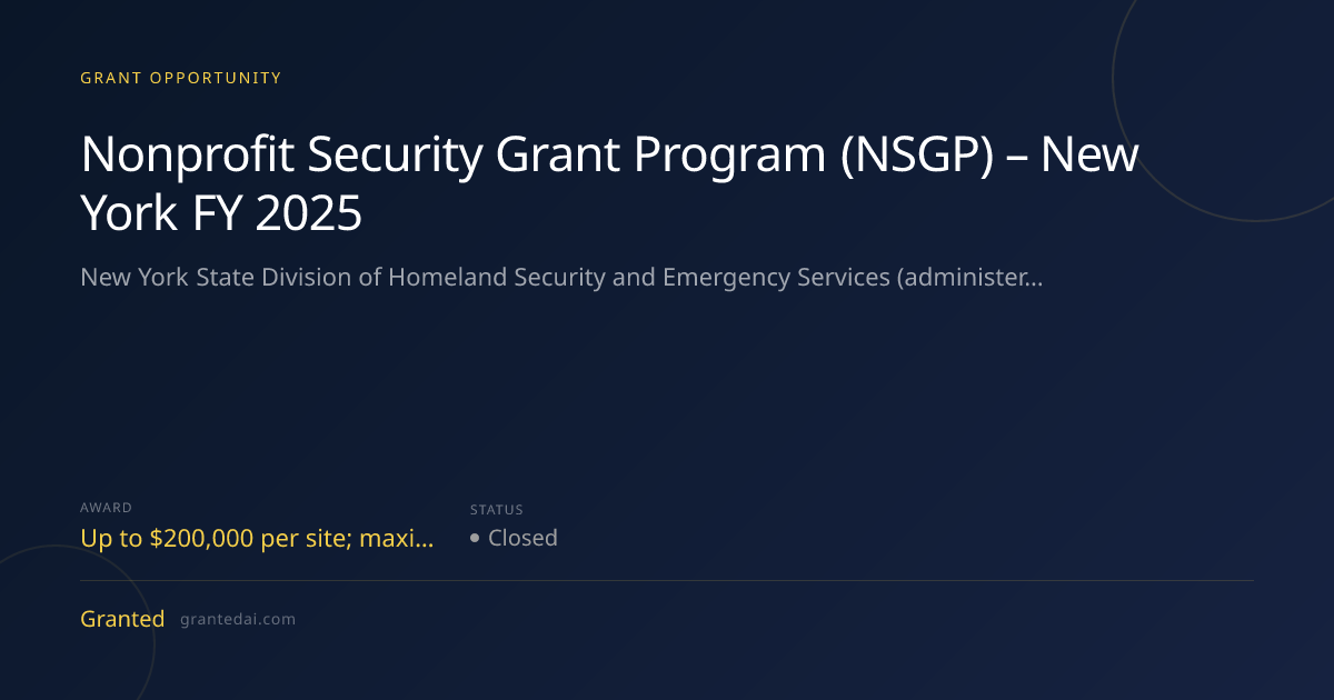 Nonprofit Security Grant Program (NSGP) – New York FY 2025 (2026 ...