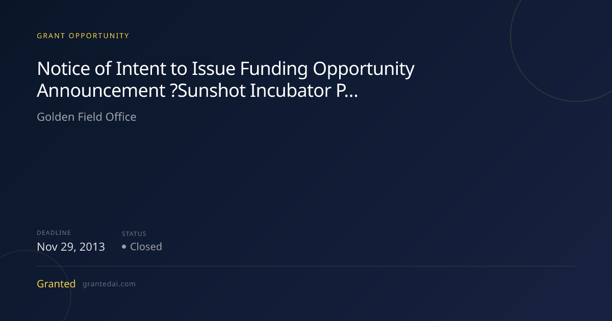 Notice of Intent to Issue Funding Opportunity Announcement ?Sunshot ...