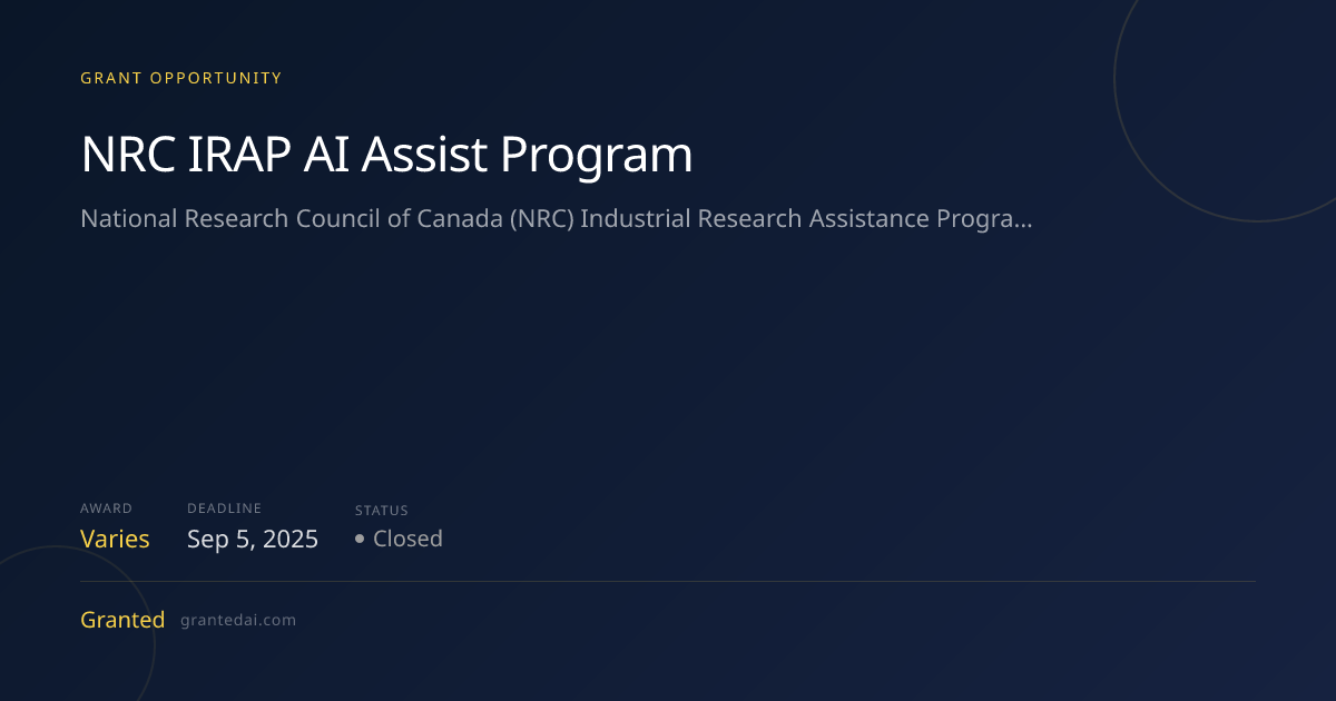 NRC IRAP AI Assist Program (2026) | Granted AI