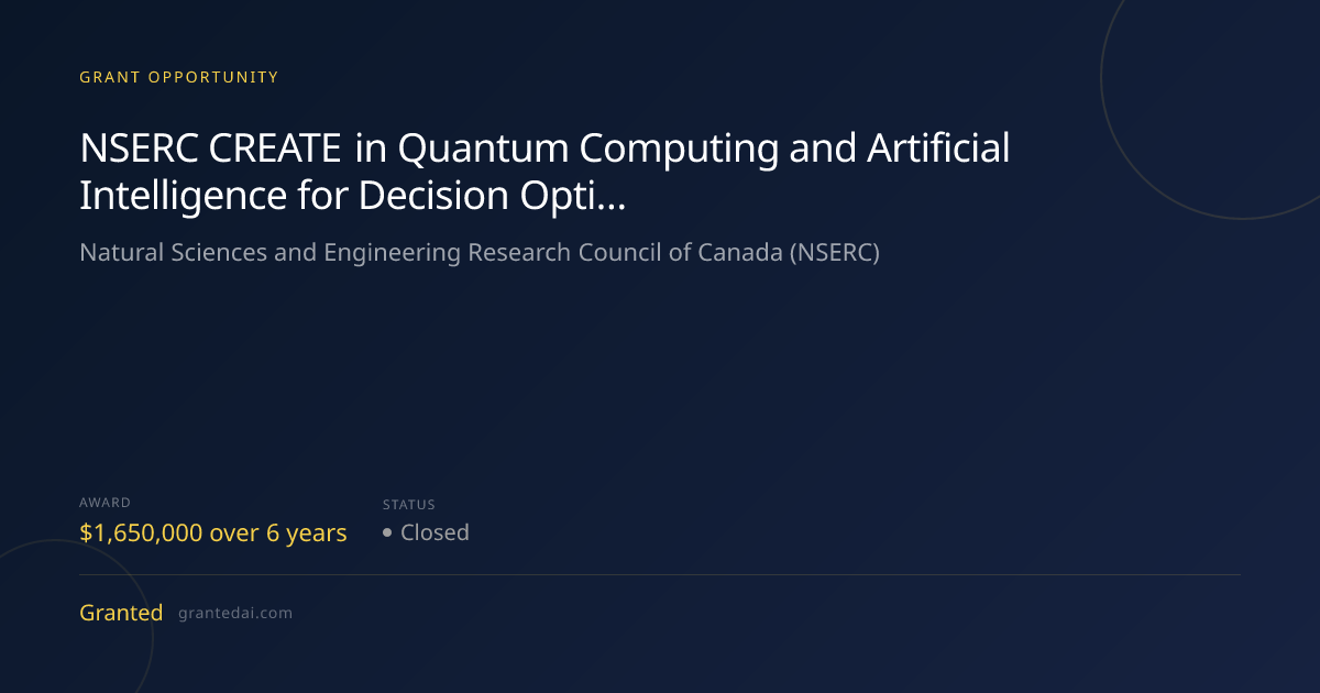 NSERC CREATE in Quantum Computing and Artificial Intelligence for ...