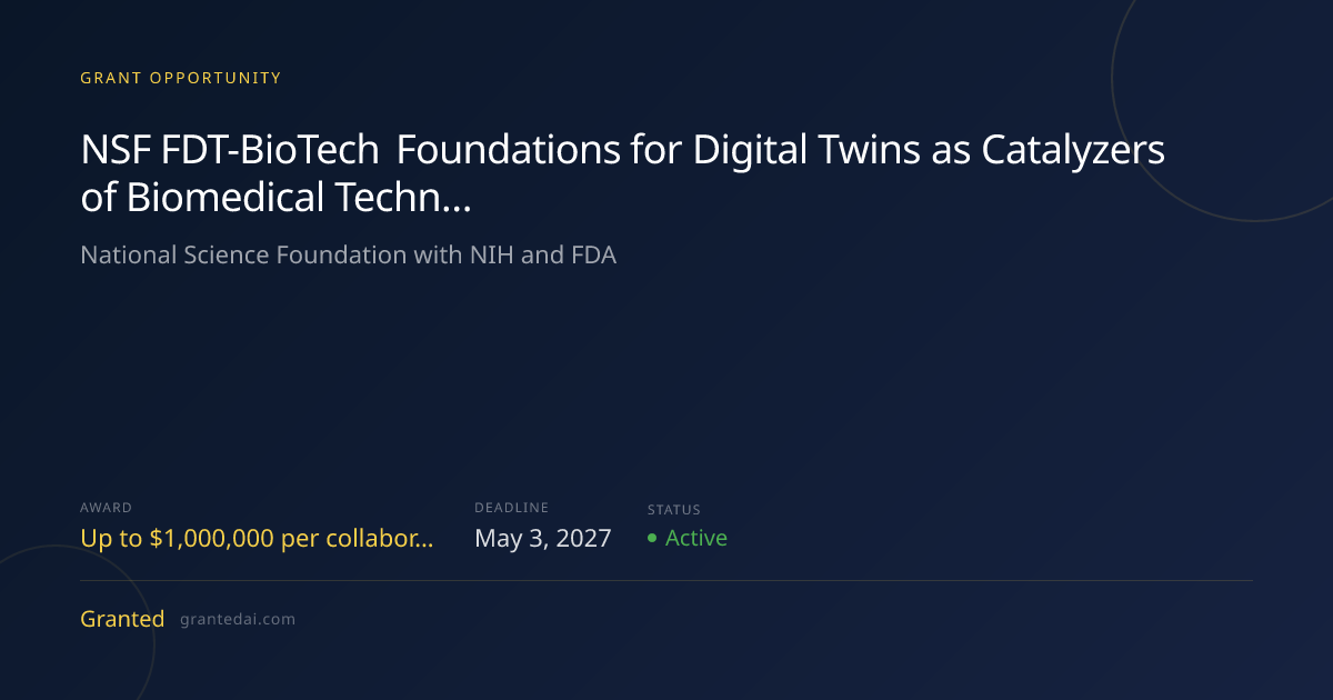 NSF FDT-BioTech Foundations for Digital Twins as Catalyzers of ...
