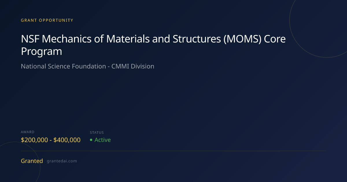 NSF Mechanics of Materials and Structures (MOMS) Core Program (2026 ...