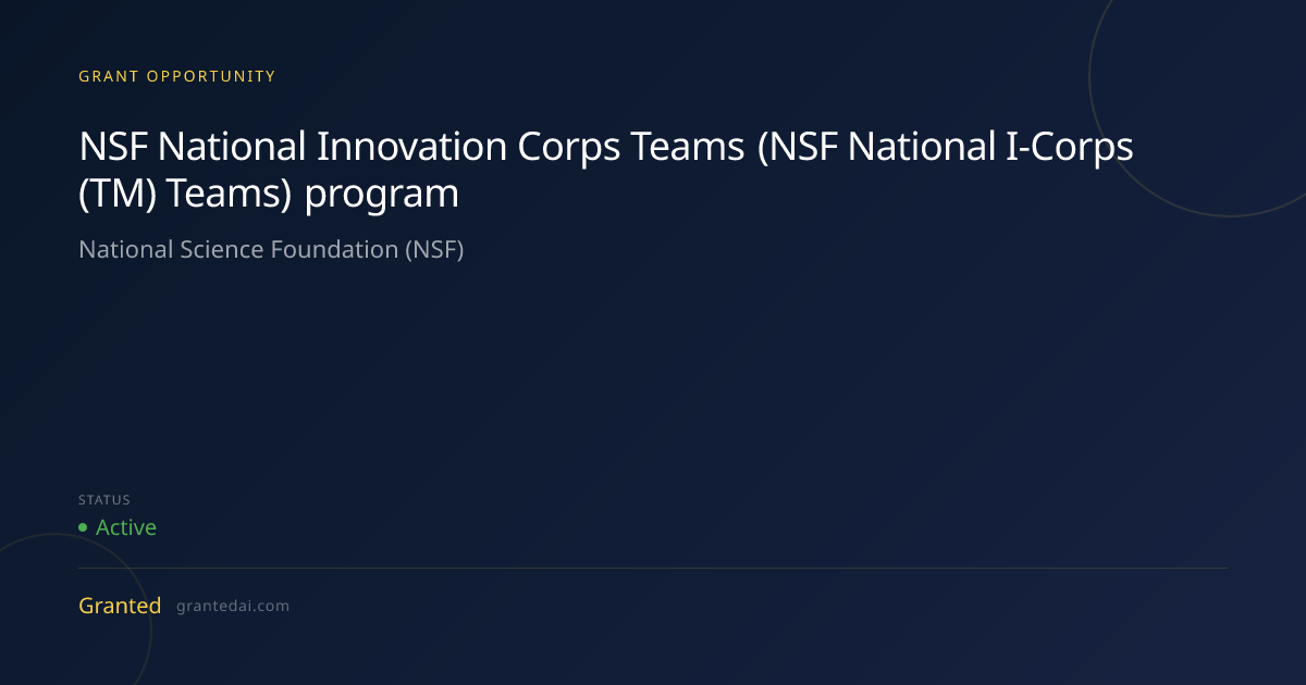 NSF National Innovation Corps Teams (NSF National I-Corps (TM) Teams ...