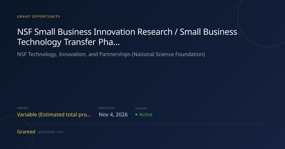 NSF Small Business Innovation Research / Small Business Technology ...