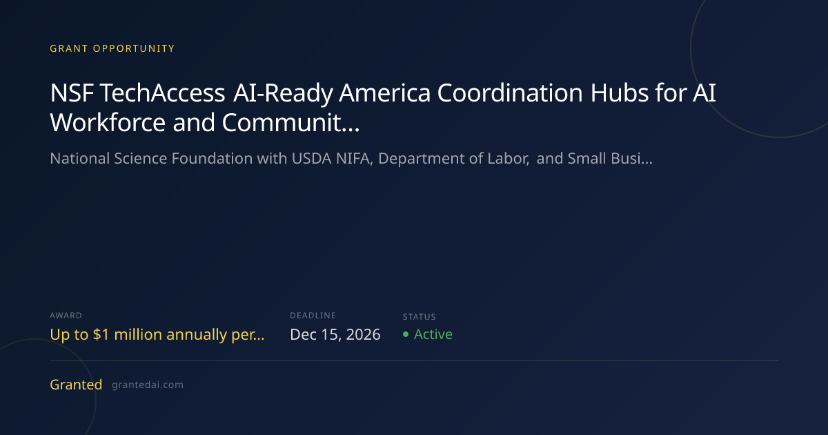 NSF TechAccess AI-Ready America Coordination Hubs for AI Workforce and ...