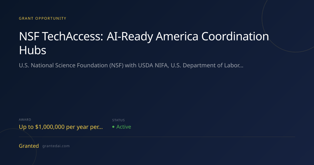 NSF TechAccess: AI-Ready America Coordination Hubs (2026) | Granted AI