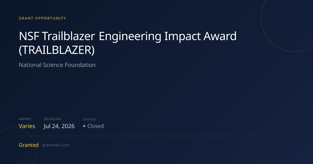 NSF Trailblazer Engineering Impact Award (TRAILBLAZER) (2026) | Granted AI