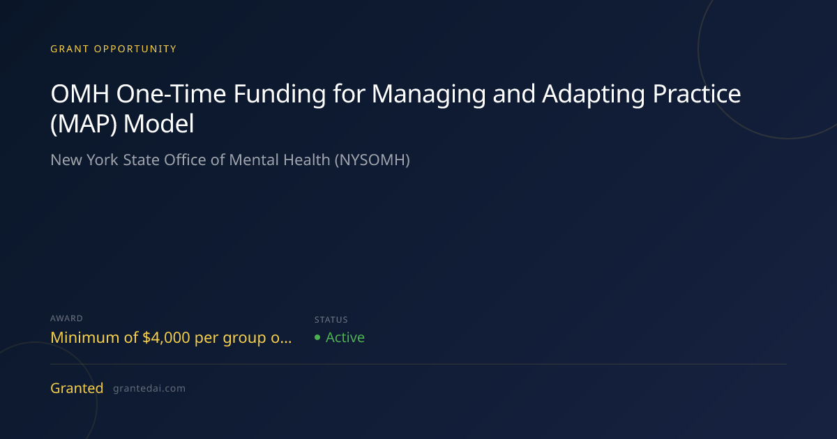 OMH One-Time Funding for Managing and Adapting Practice (MAP) Model ...