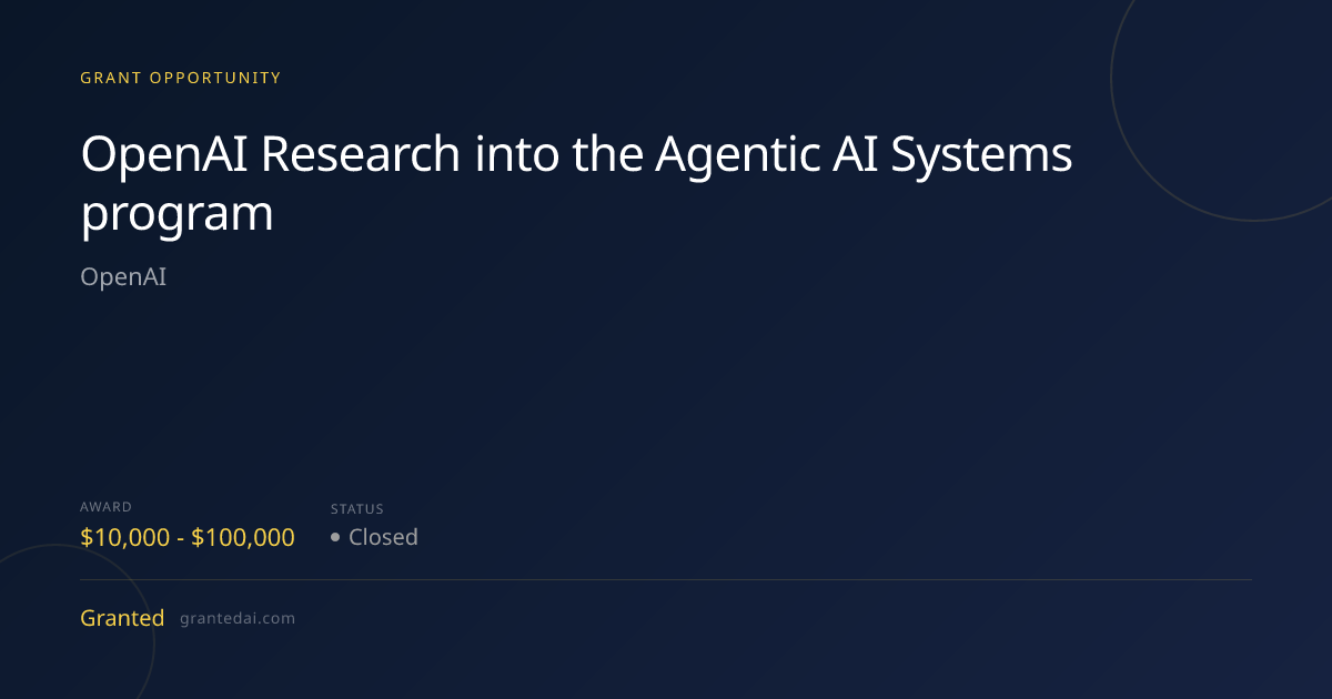 OpenAI Research into the Agentic AI Systems program (2026) | Granted AI