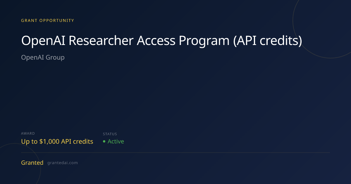 OpenAI Researcher Access Program (API credits) (2026) | Granted AI