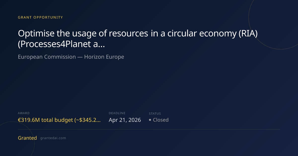 Optimise the usage of resources in a circular economy (RIA ...