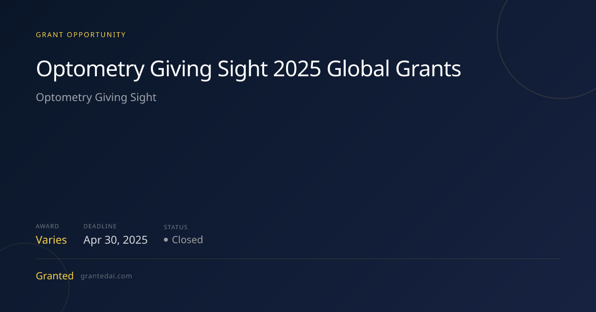 Optometry Giving Sight 2025 Global Grants (2026) | Granted AI