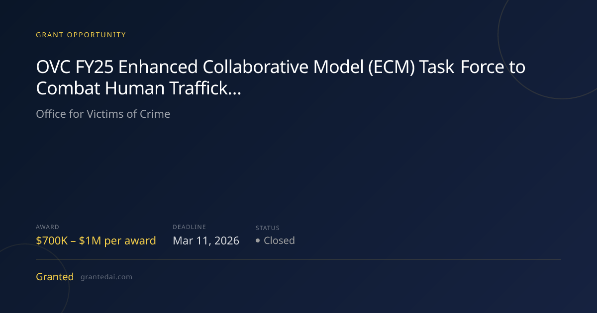 OVC FY25 Enhanced Collaborative Model (ECM) Task Force to Combat Human ...